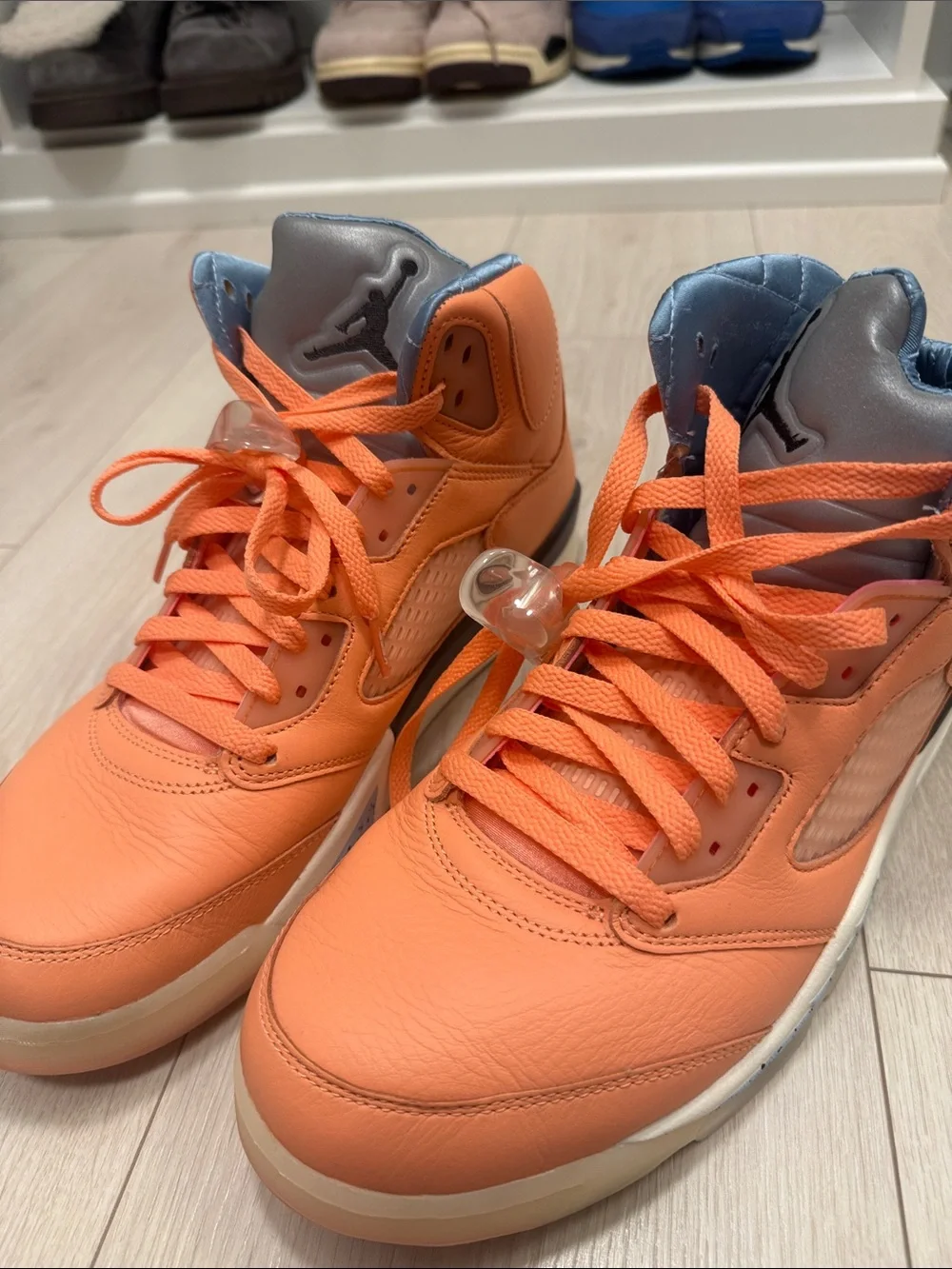 Jordan High-Top Sneakers in Orange with Gray-Blue Accents